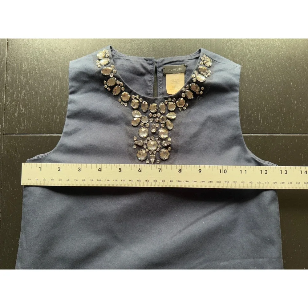 Crewcuts J. Crew Jeweled Dress Girls 7 Navy Sleeveless‎ Side Pockets Party XMAS